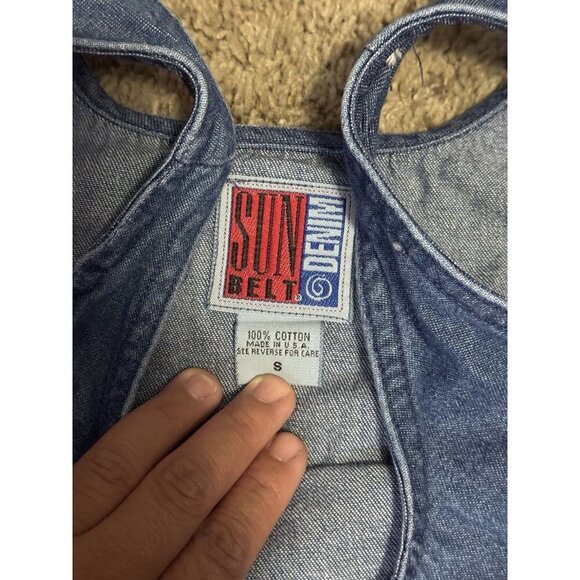 Vintage Denim Long Maxi Dress Sleeveless Cottagecore Prairie USA Made SMALL - Picture 4 of 6